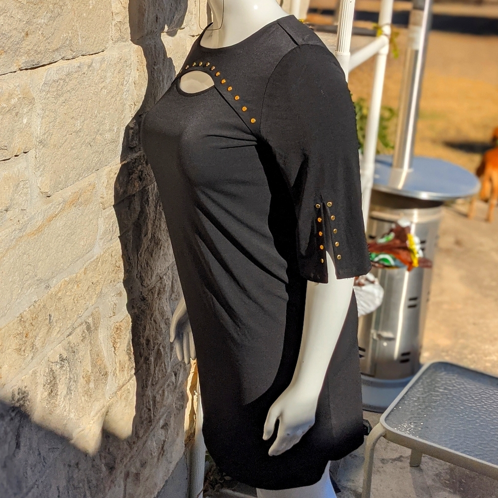Geo Savy Black Dress W/ neck Cutout Sensual NWT
